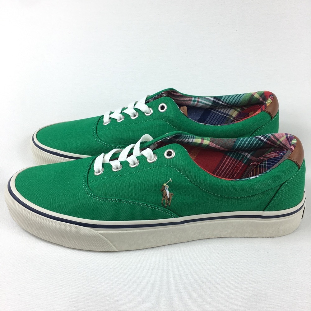 Polo Ralph Lauren Keaton Pony Green Canvas Leather Casual Sneaker men 10, 12 new